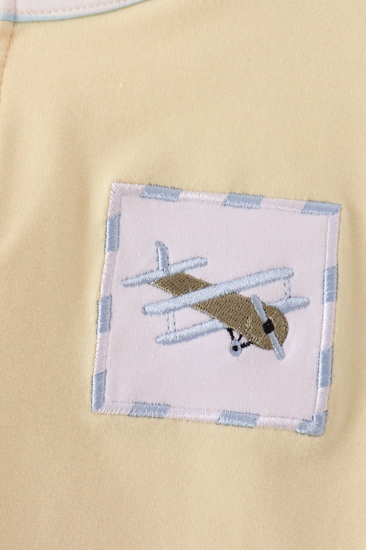 Blue Airplane Embroidery Stripe Vest Set
