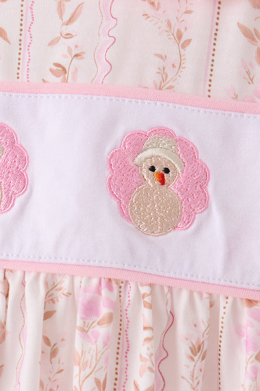 Pink Floral Turkey Embroidery Ruffle Pants Set