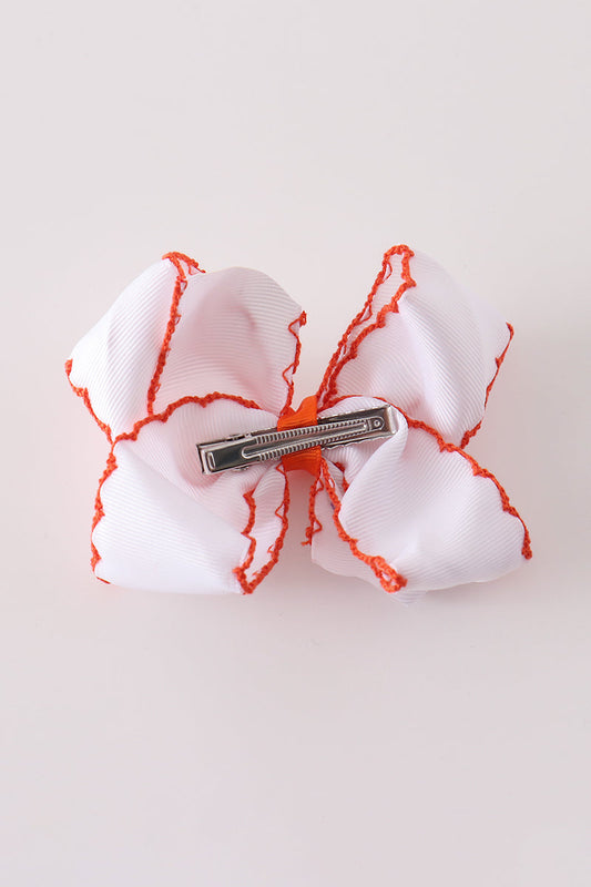 Orange Turkey Embroidery Crochet Edge Hair Bow