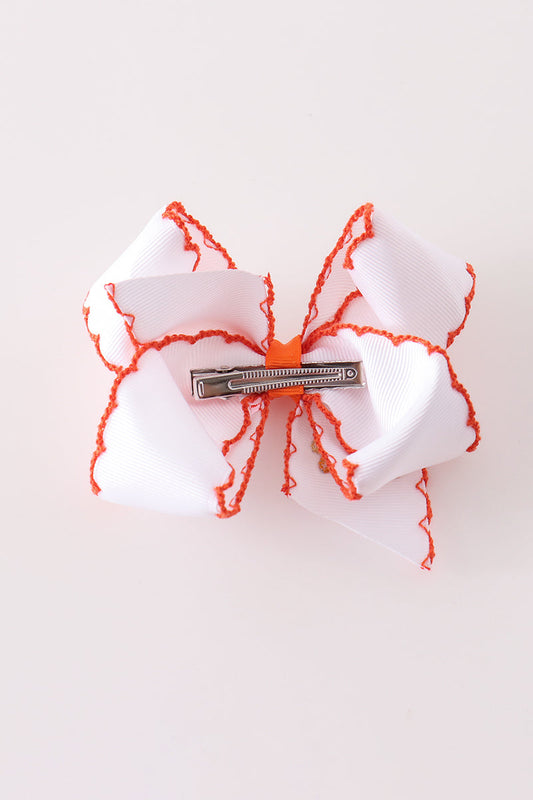 Rust Turkey Embroidery Crochet Edge Hair Bow