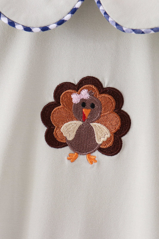 Sage Turkey Embroidery Romper