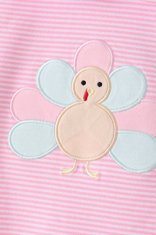 Pink Turkey Embroidery Stripe Pants Set