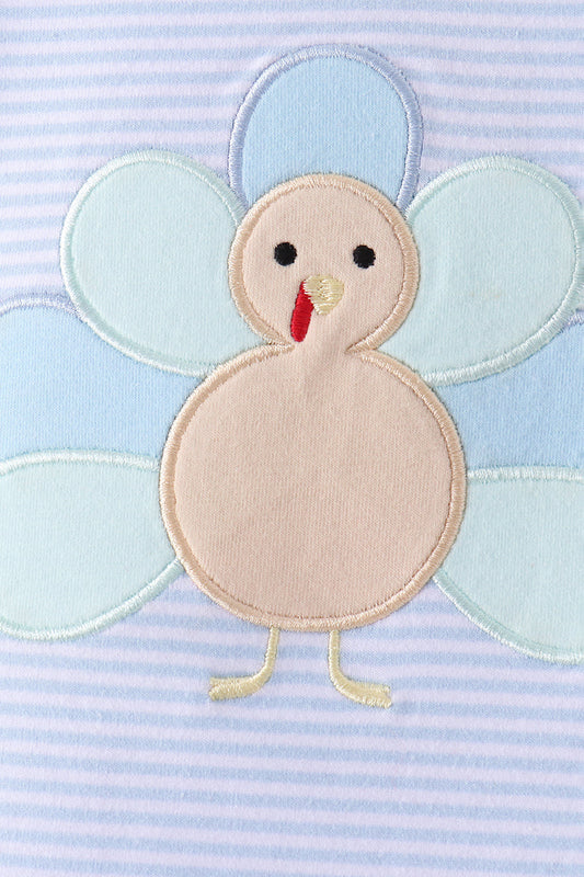 Blue Turkey Embroidery Stripe Pants Set