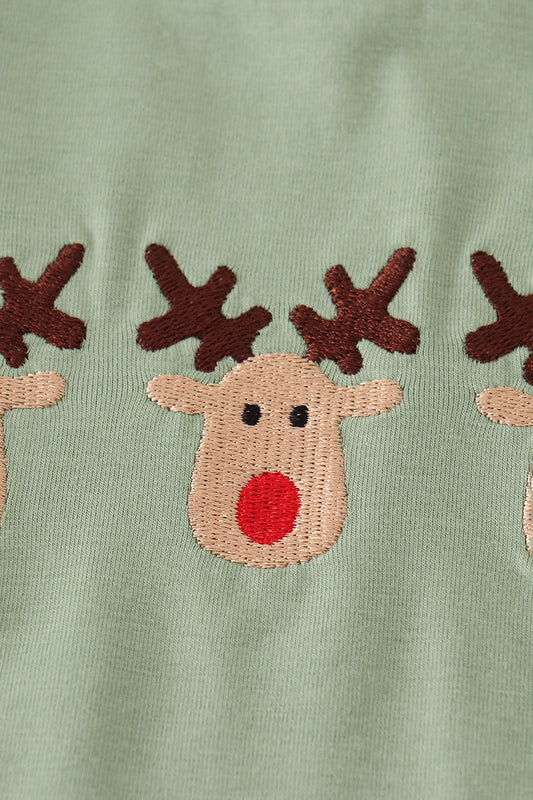 Green Christmas Reindeer Embroidery Boy Set