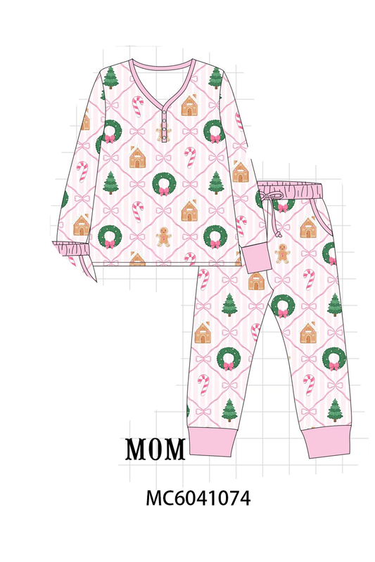Pink Christmas Tree Bamboo Mom&Me Pajama Set