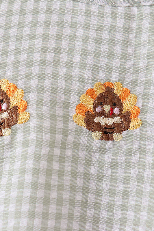 Beige Turkey Embroidery Gingham Bubble