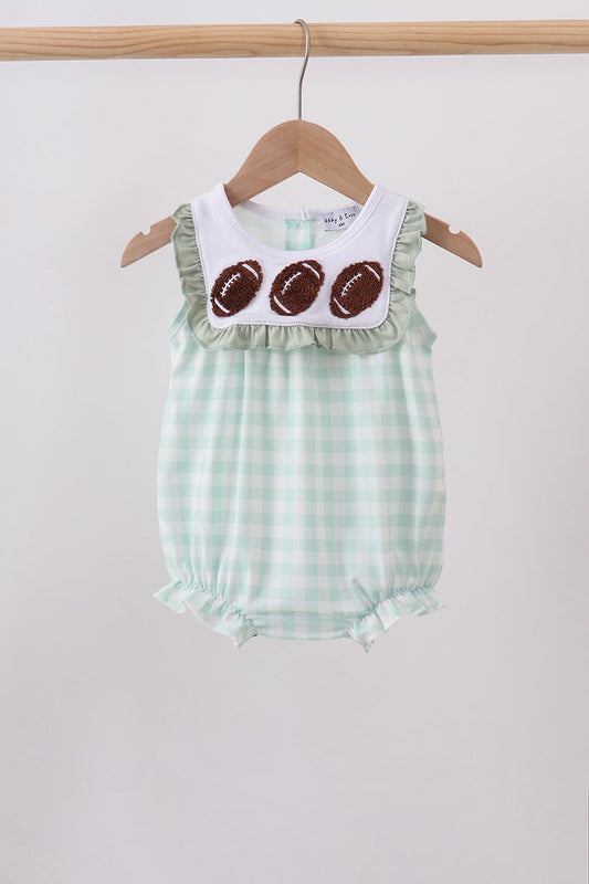 Green Football French Knot Gingham Ruffle Bubble
