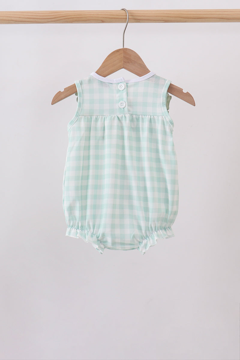 Green Football French Knot Gingham Ruffle Bubble