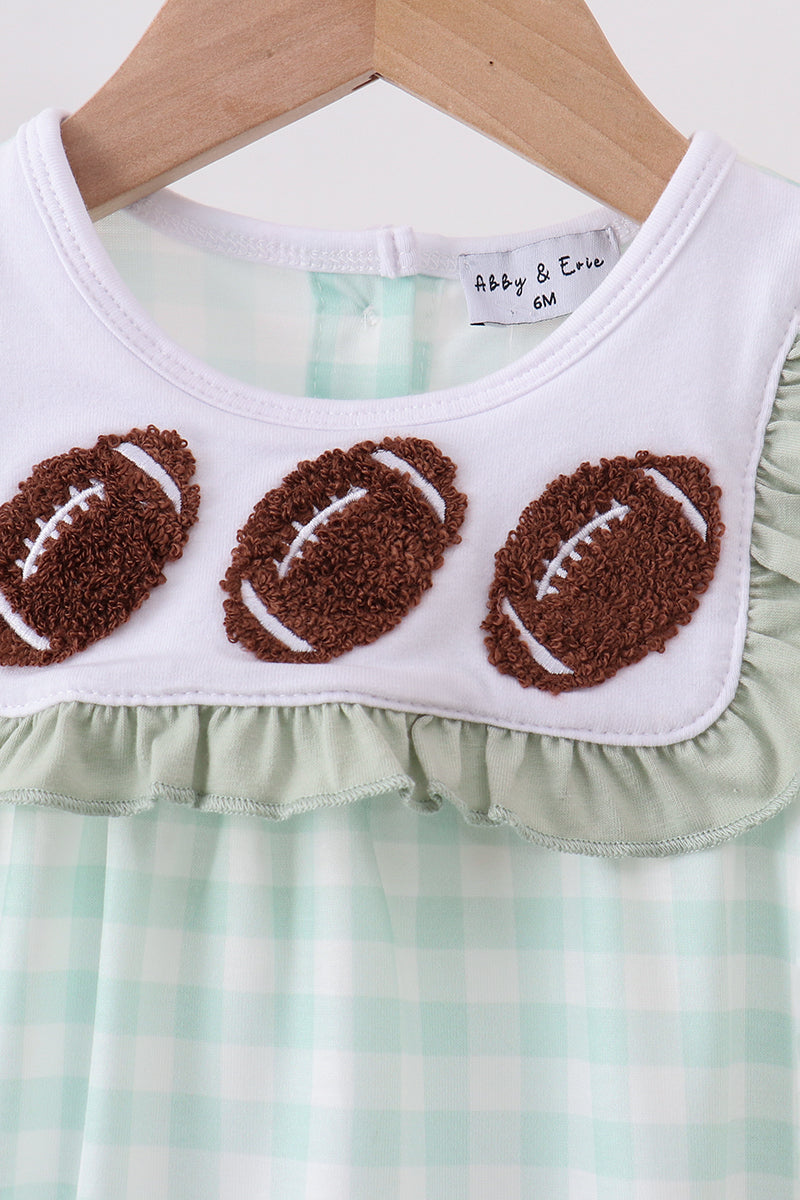 Green Football French Knot Gingham Ruffle Bubble