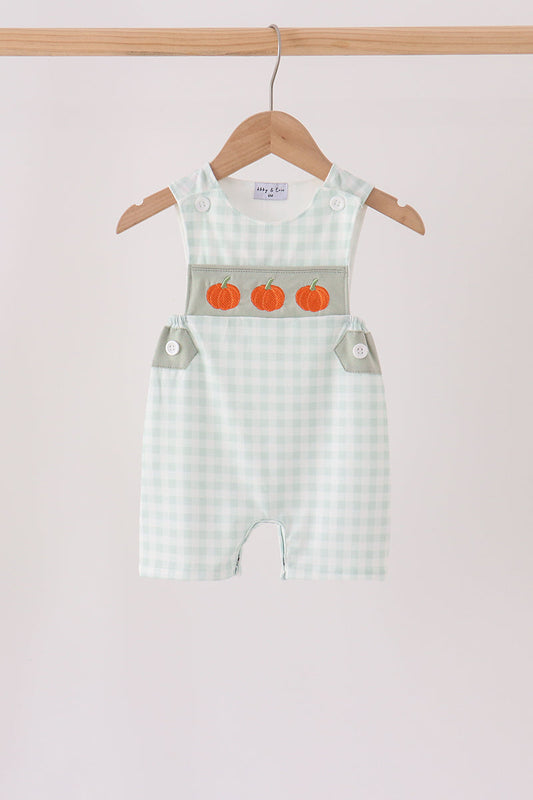 Sage Pumpkin Embroidery Gingham Jon Jon
