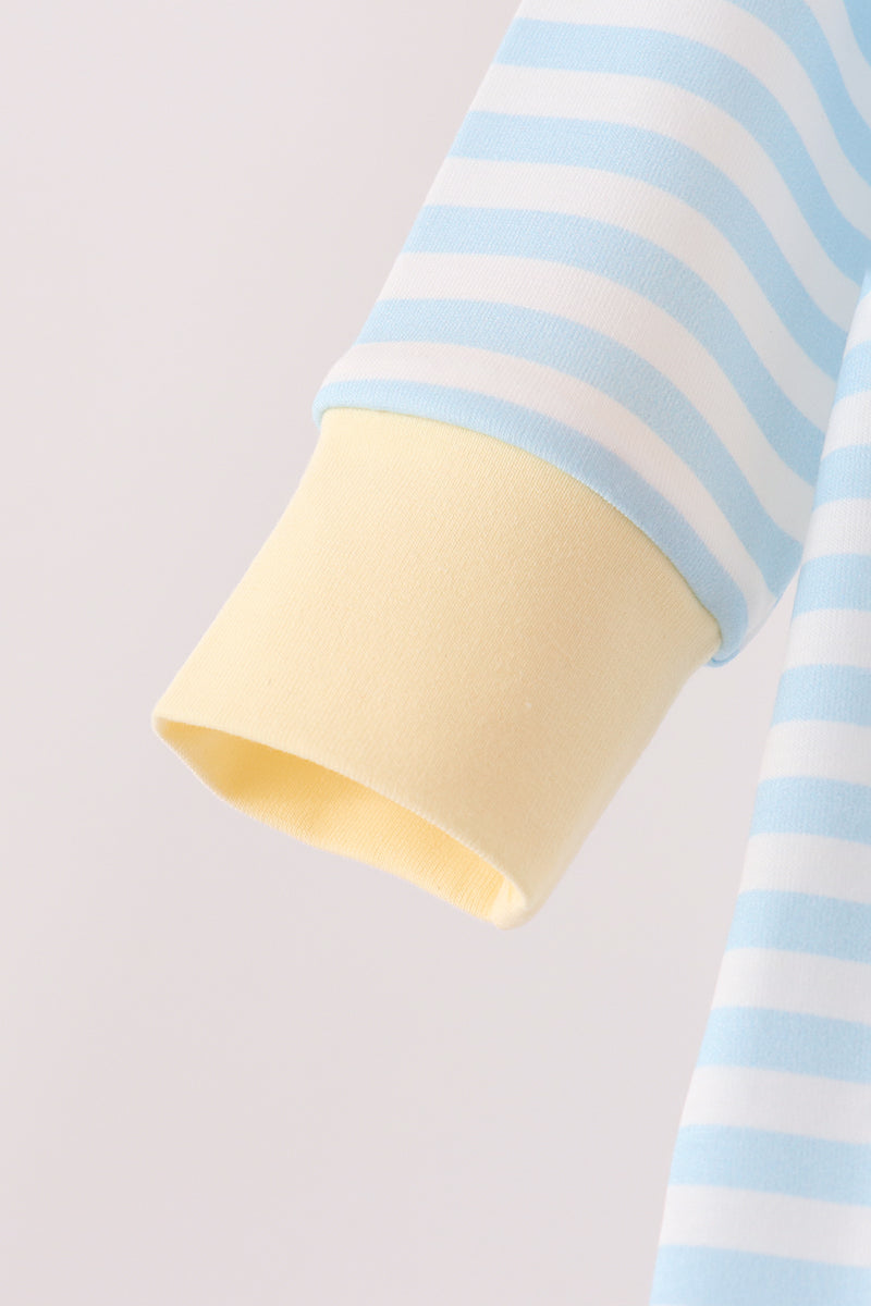 Blue Airplane Embroidery Stripe Romper