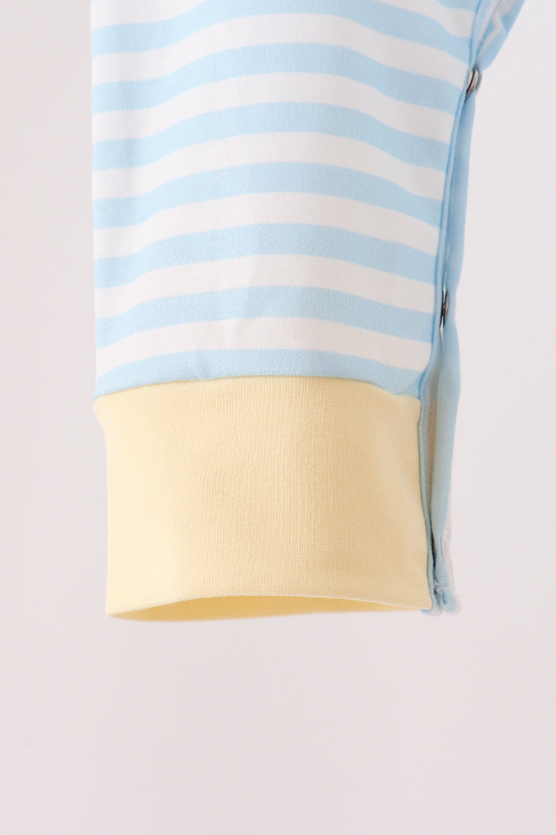 Blue Airplane Embroidery Stripe Romper