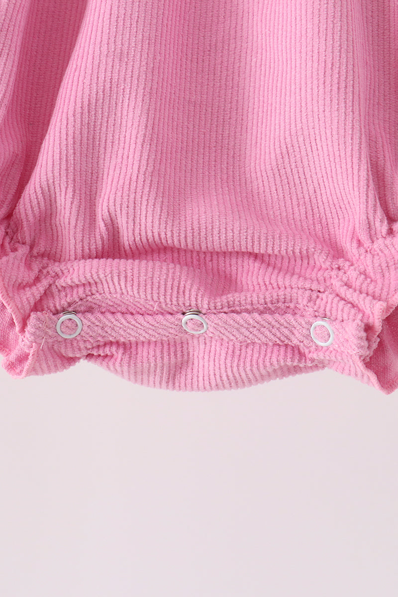 Pink Corduroy Lace Smocked Bubble
