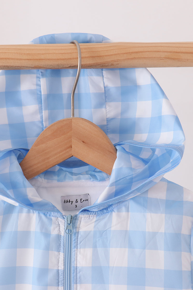 Blue Bow Embroidery Gingham Raincoat