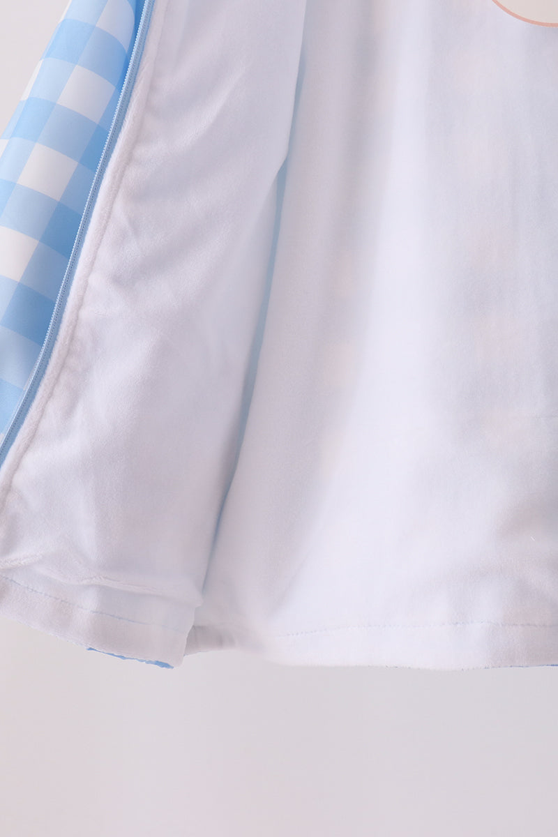 Blue Bow Embroidery Gingham Raincoat