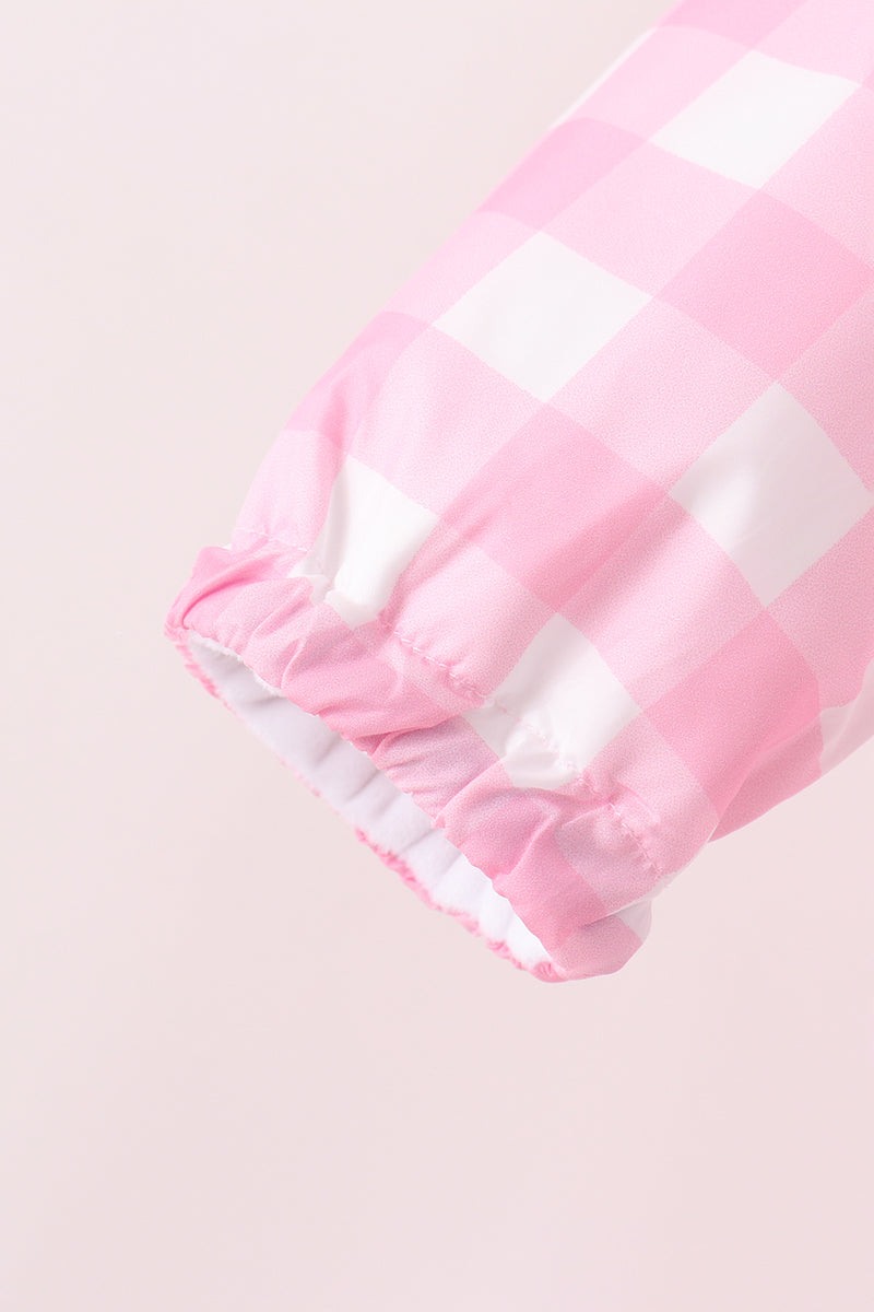 Pink Floral Embroidery Gingham Raincoat