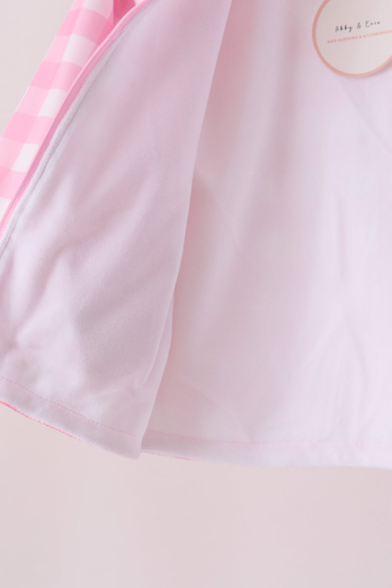 Pink Floral Embroidery Gingham Raincoat