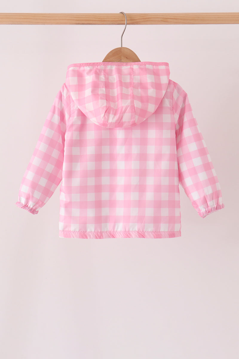Pink Floral Embroidery Gingham Raincoat