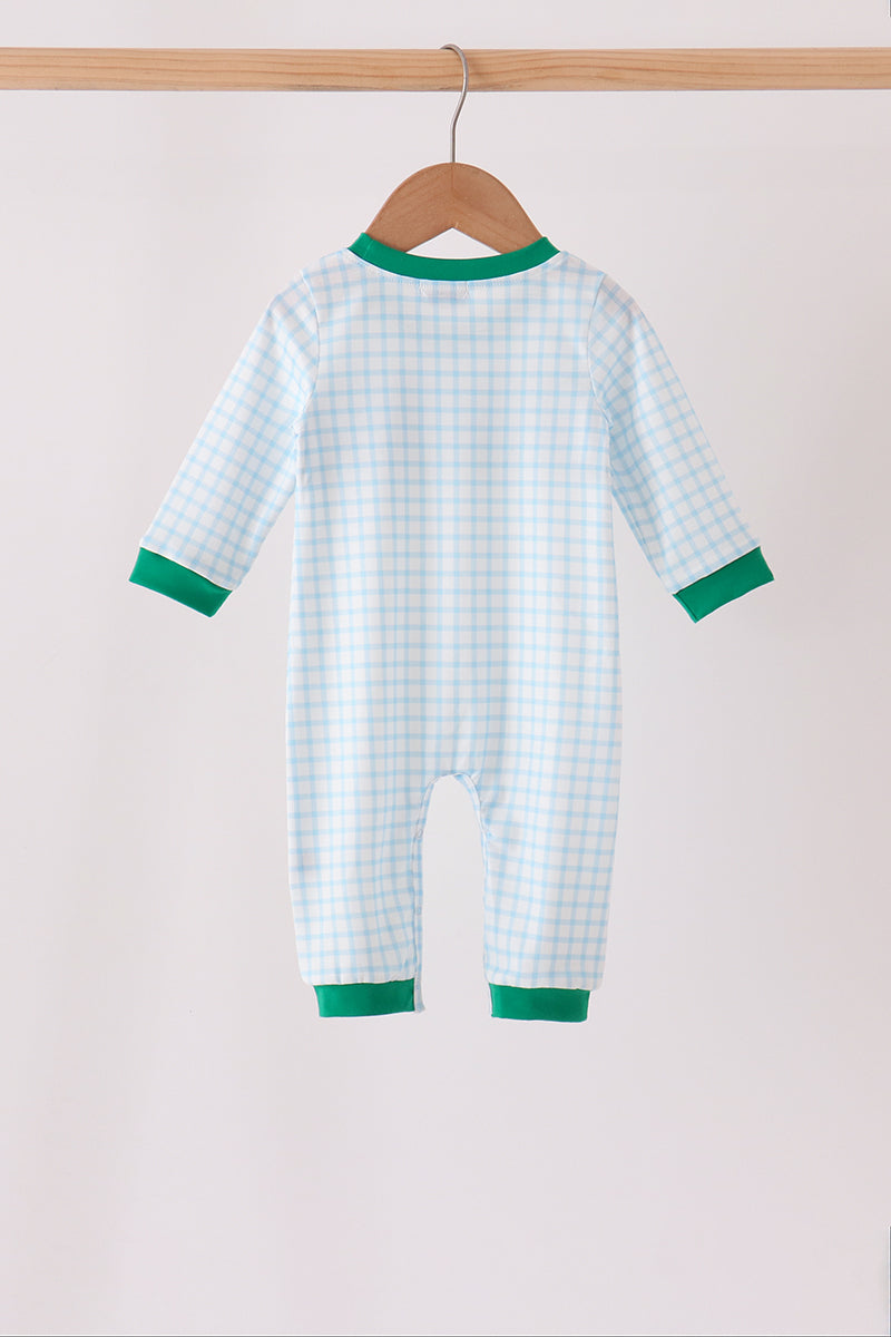 Blue Plaid Gingerbread Embroidery Romper