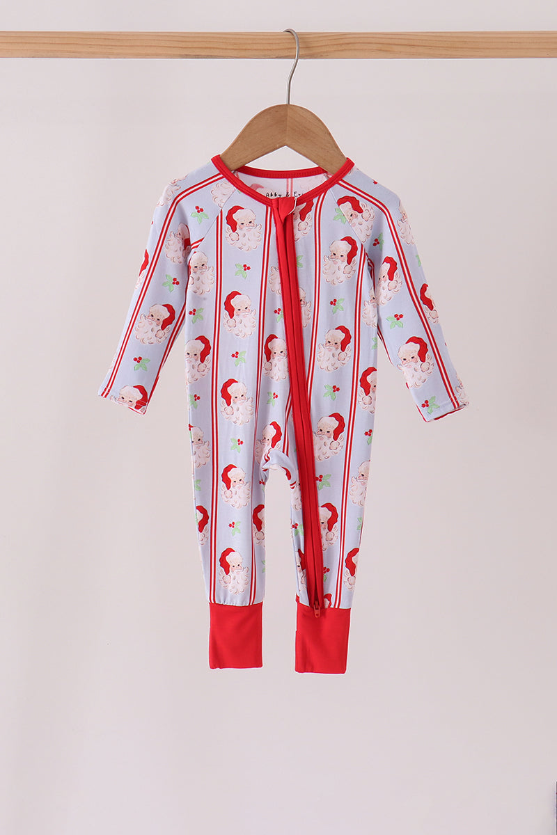 Blue Santa Claus Bamboo Zipper Romper