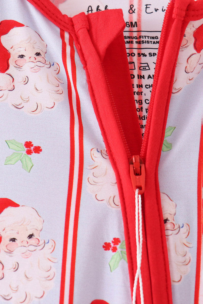 Blue Santa Claus Bamboo Zipper Romper