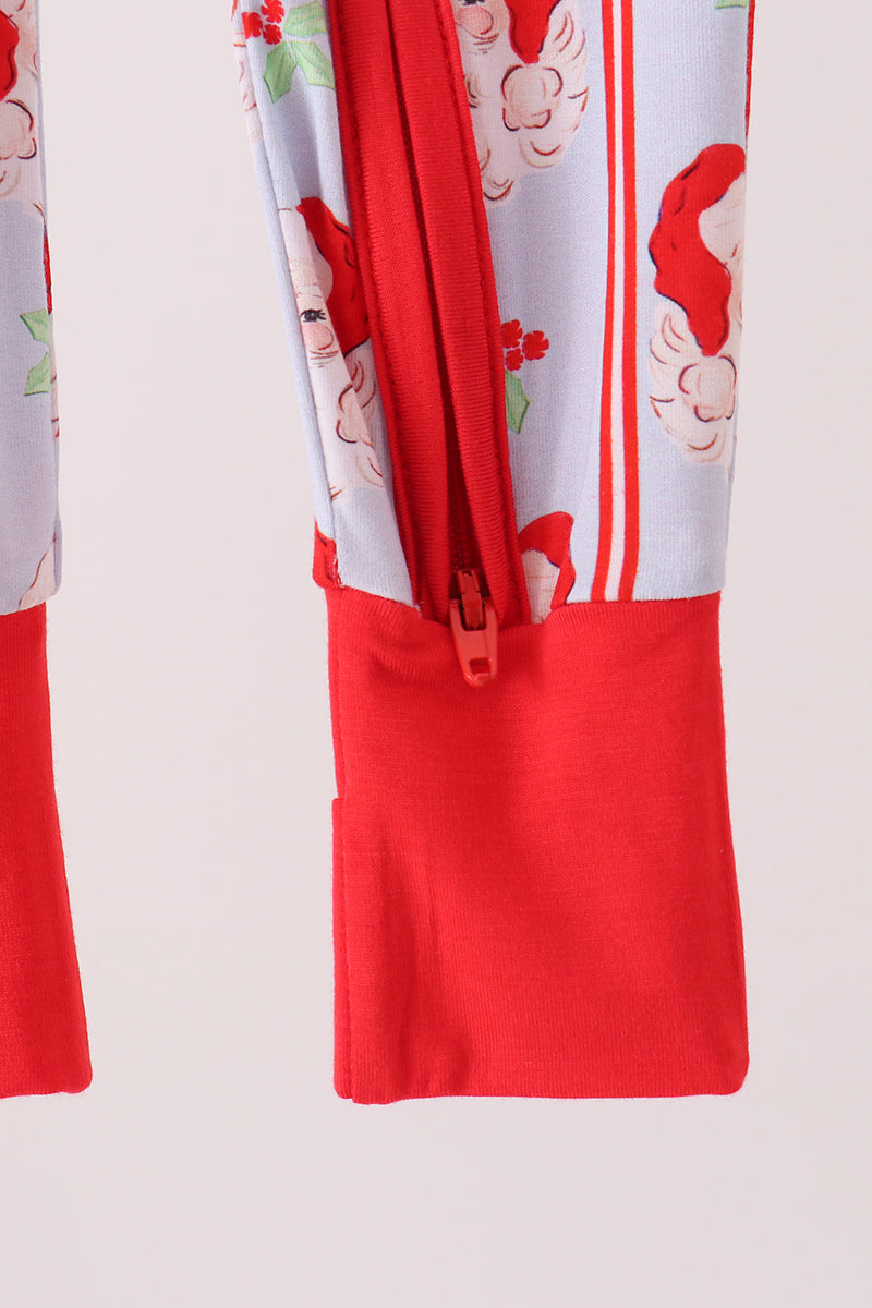 Blue Santa Claus Bamboo Zipper Romper