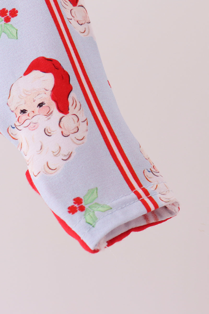 Blue Santa Claus Bamboo Zipper Romper