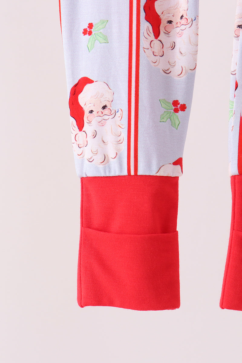 Blue Santa Claus Bamboo Zipper Romper