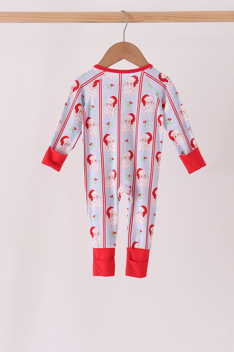 Blue Santa Claus Bamboo Zipper Romper