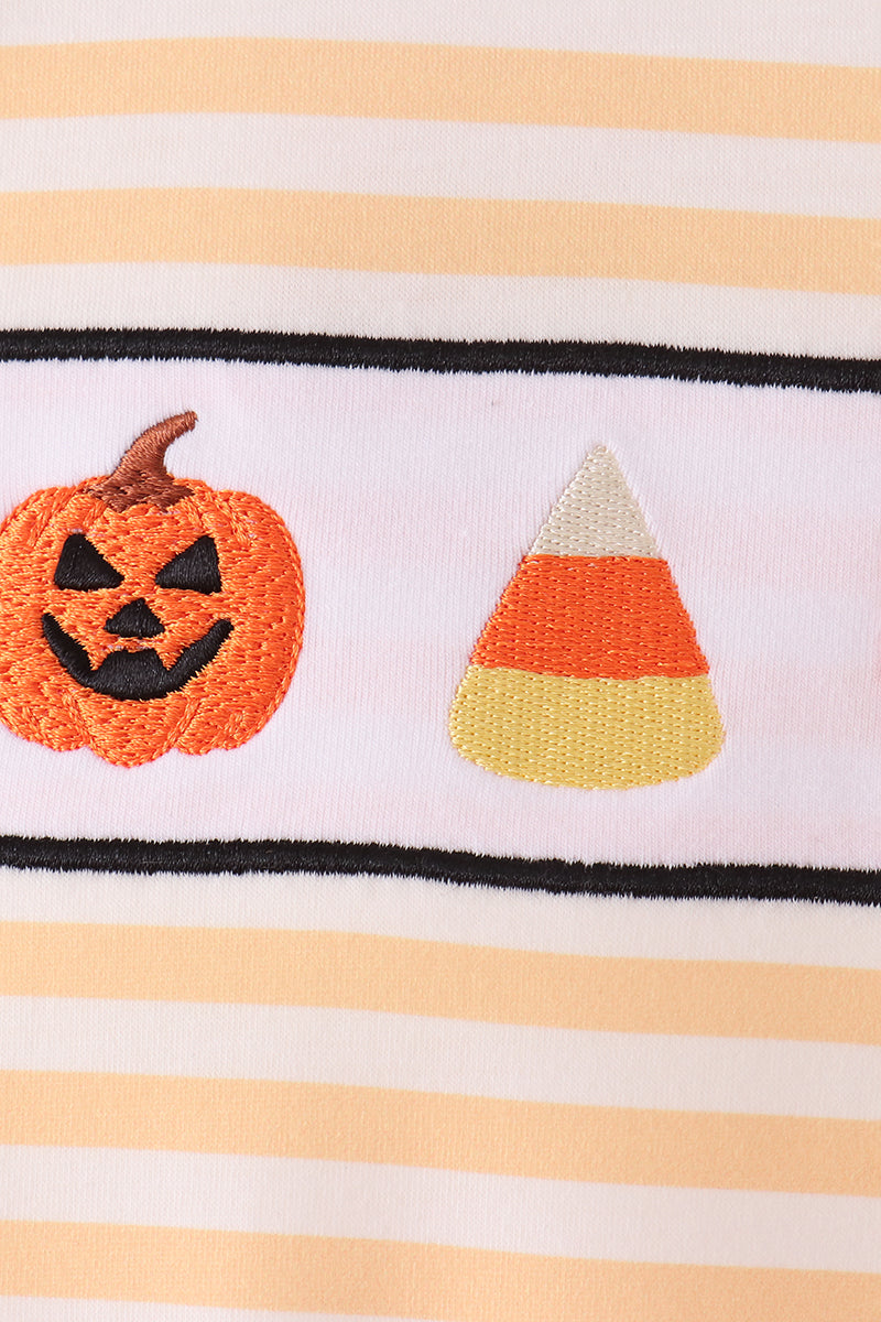 Pumpkin Embroidery Stripe Romper