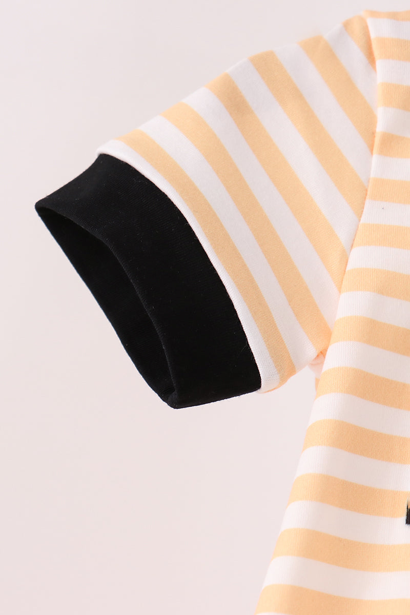 Pumpkin Embroidery Stripe Romper