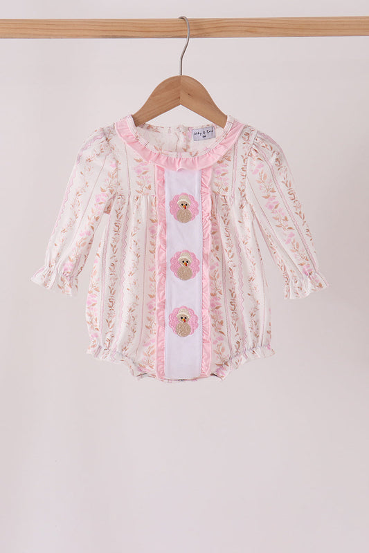 Pink Floral Turkey Embroidery Ruffle Bubble