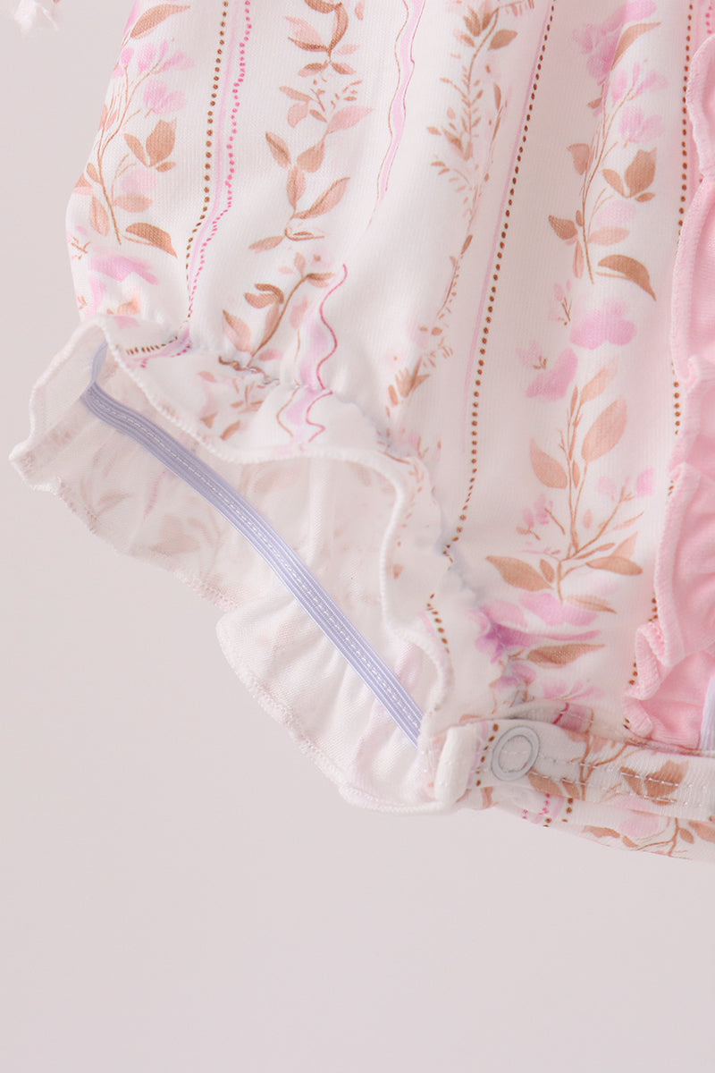 Pink Floral Turkey Embroidery Ruffle Bubble