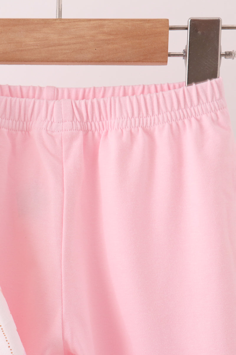 Pink Floral Turkey Embroidery Ruffle Pants Set