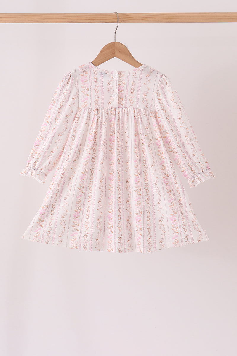 Pink Floral Turkey Embroidery Ruffle Dress