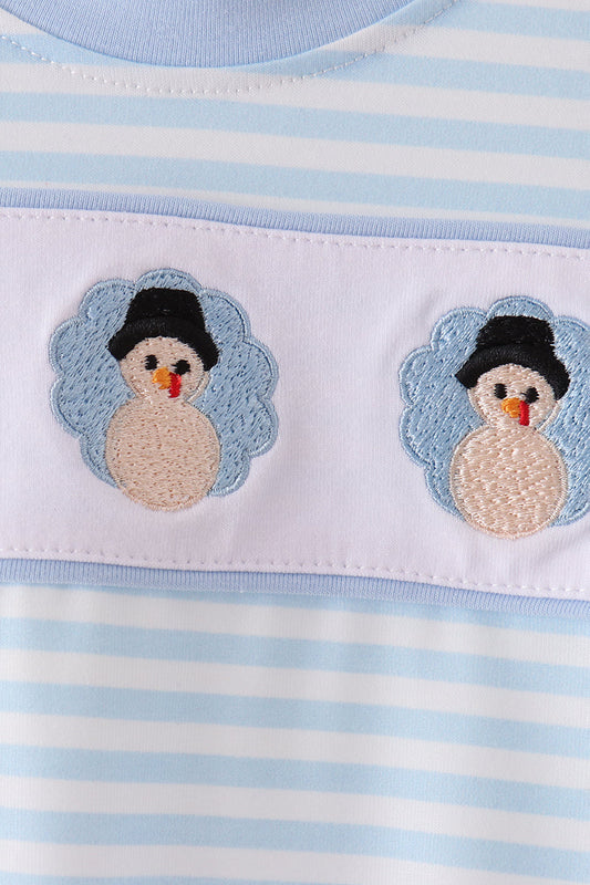 Blue Turkey Embroidery Stripe Romper