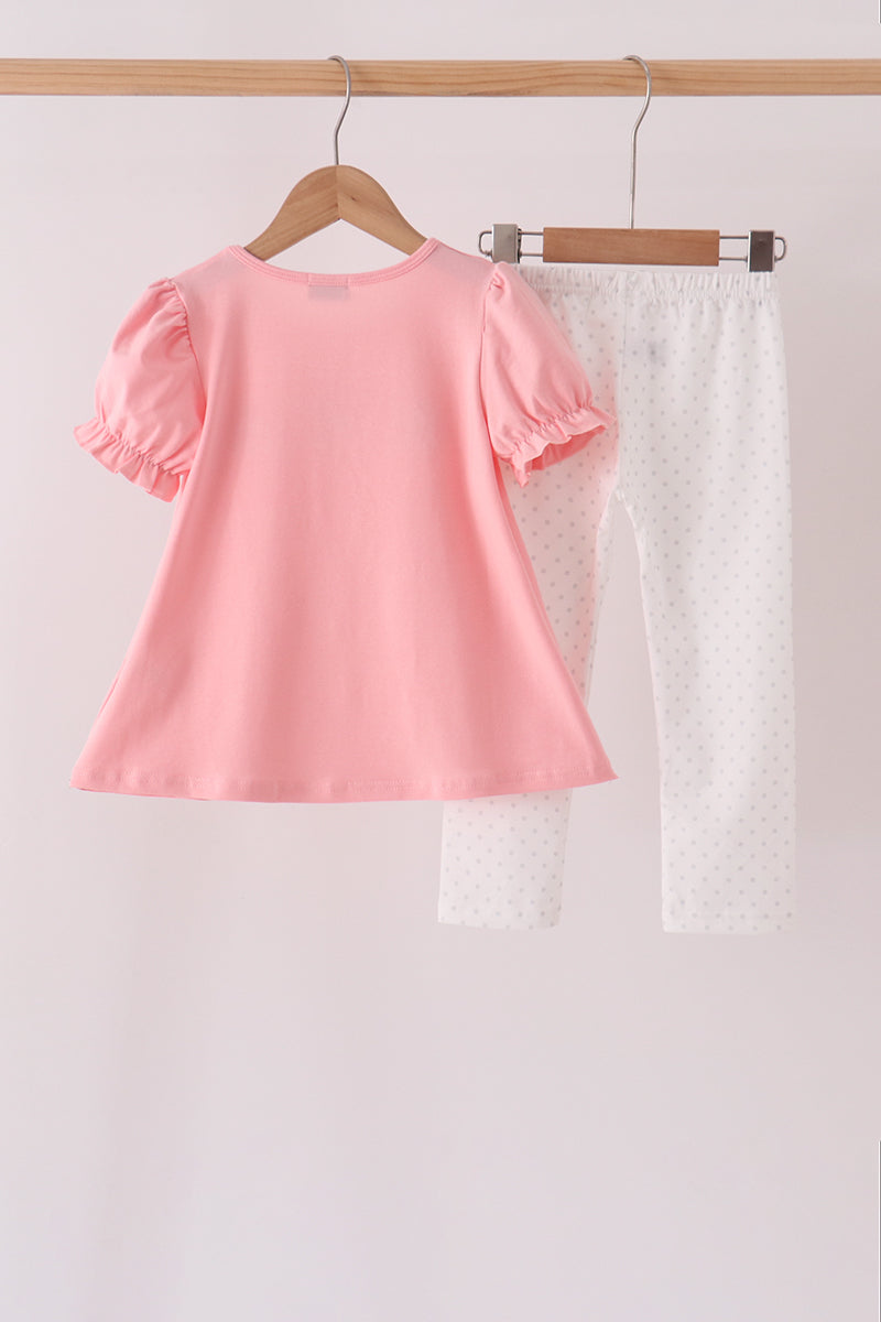 Pink Pumpkin Embroidery Pants Set