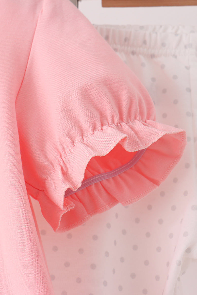 Pink Pumpkin Embroidery Pants Set