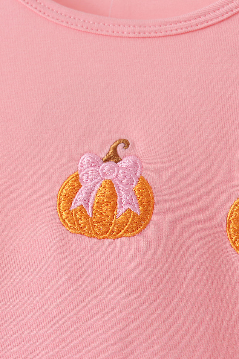 Pink Pumpkin Embroidery Pants Set