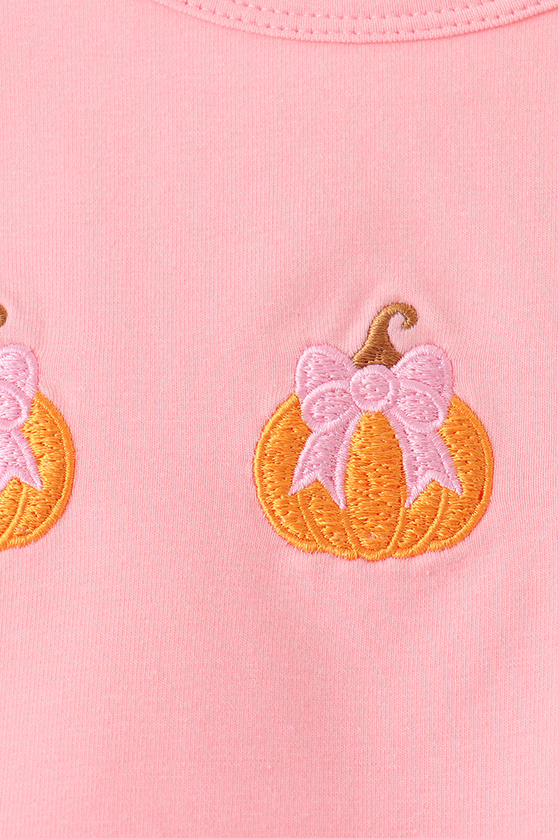Pink Pumpkin Embroidery Skorts Set