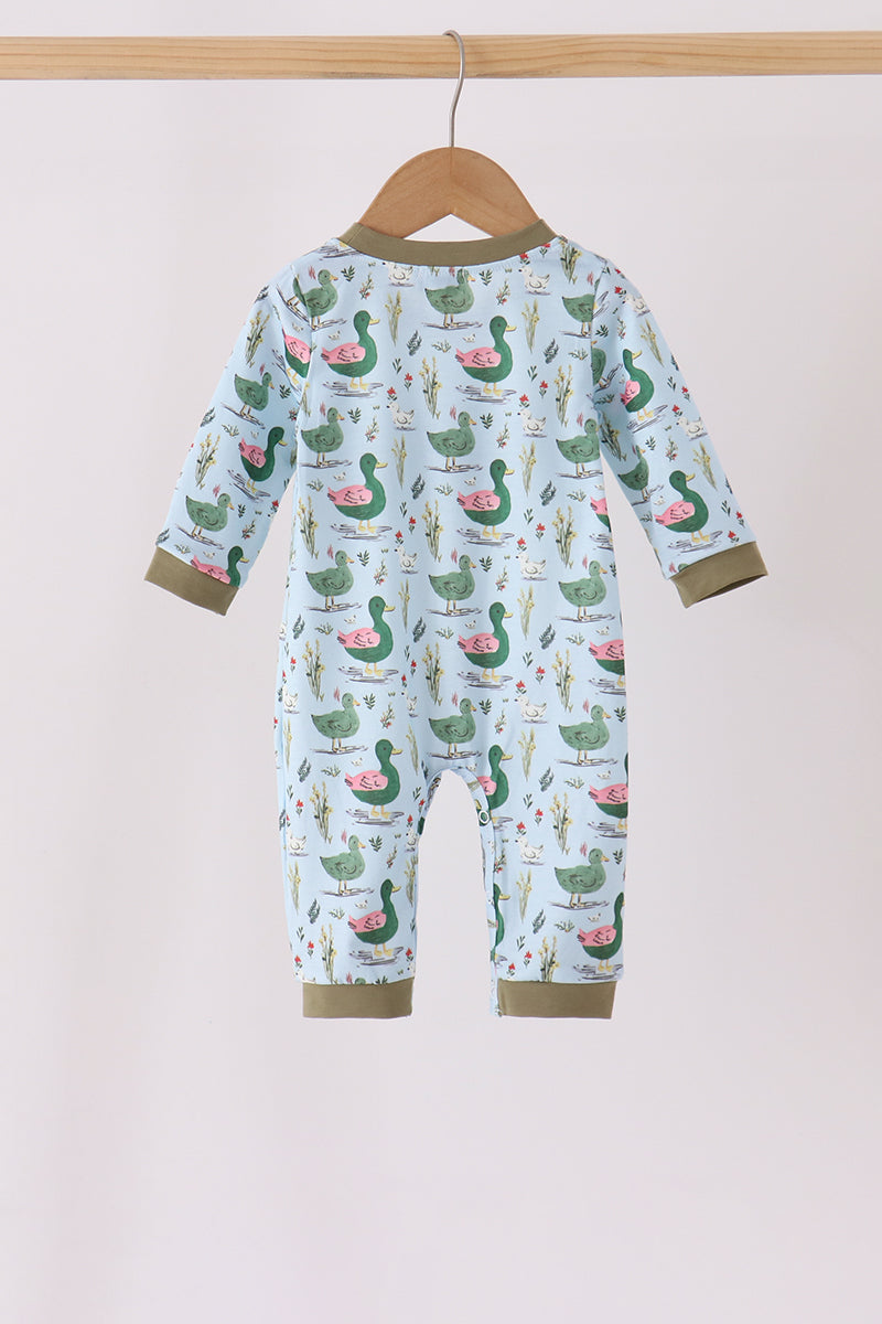 Green Mallard Embroidery Romper