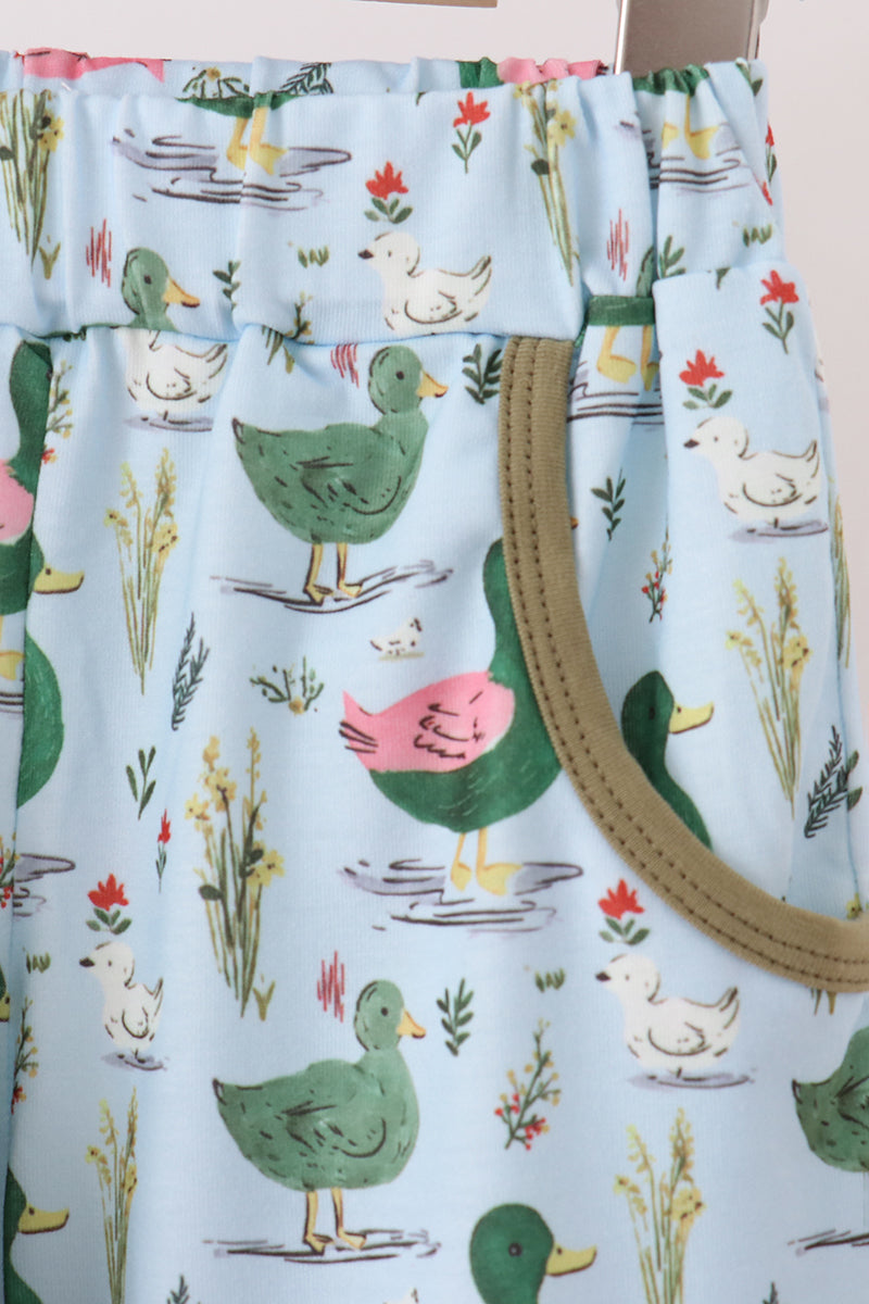 Green Mallard Embroidery Pants Set