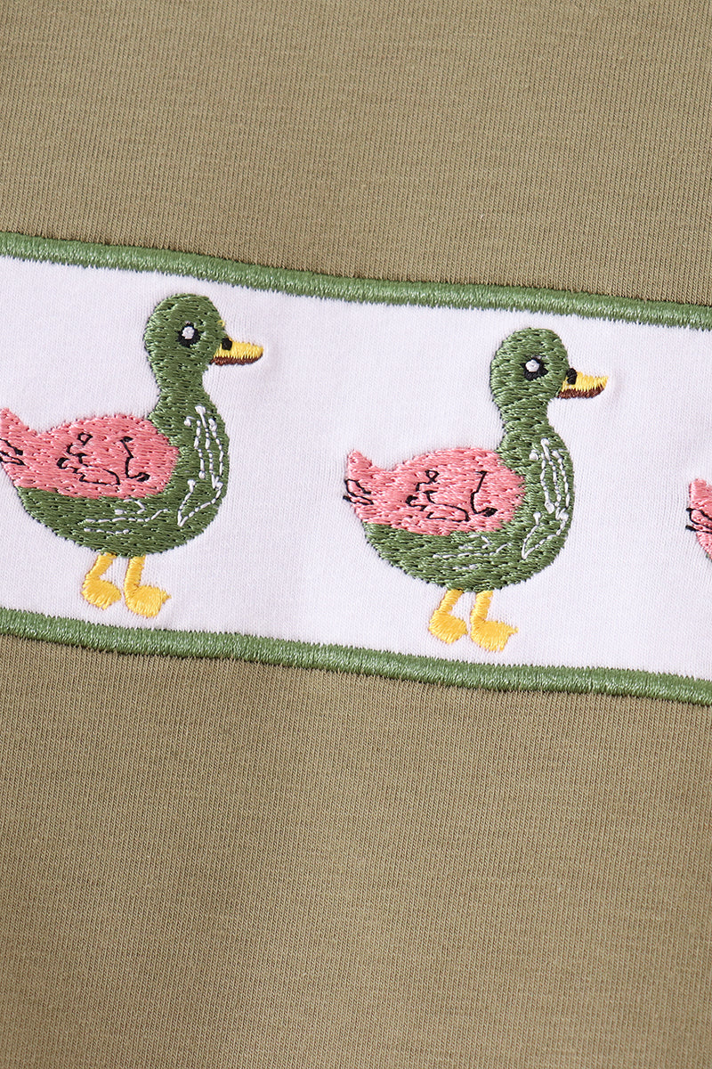 Green Mallard Embroidery Pants Set