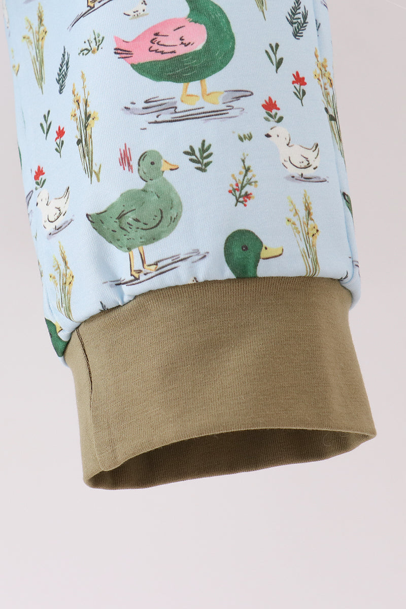 Green Mallard Embroidery Pants Set