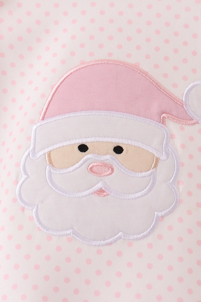 Pink Santa Claus Dot Applique Ruffle Bubble