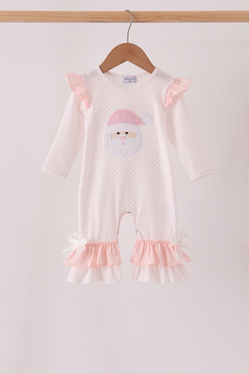 Pink Santa Claus Dot Applique Ruffle Romper