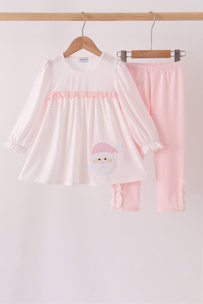 Pink Santa Claus Dot Applique Ruffle Pants Set