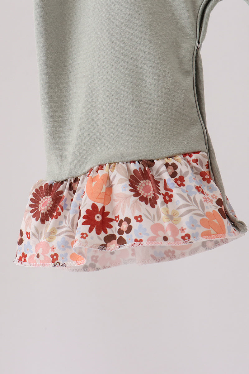 Sage Turkey Applique Ruffle Romper