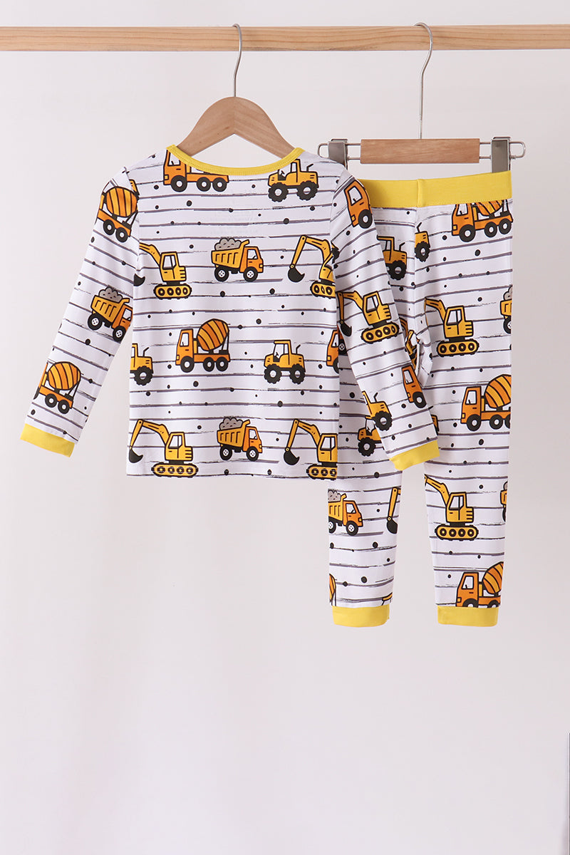 Yellow Construction Trucks Bamboo Pajama Set