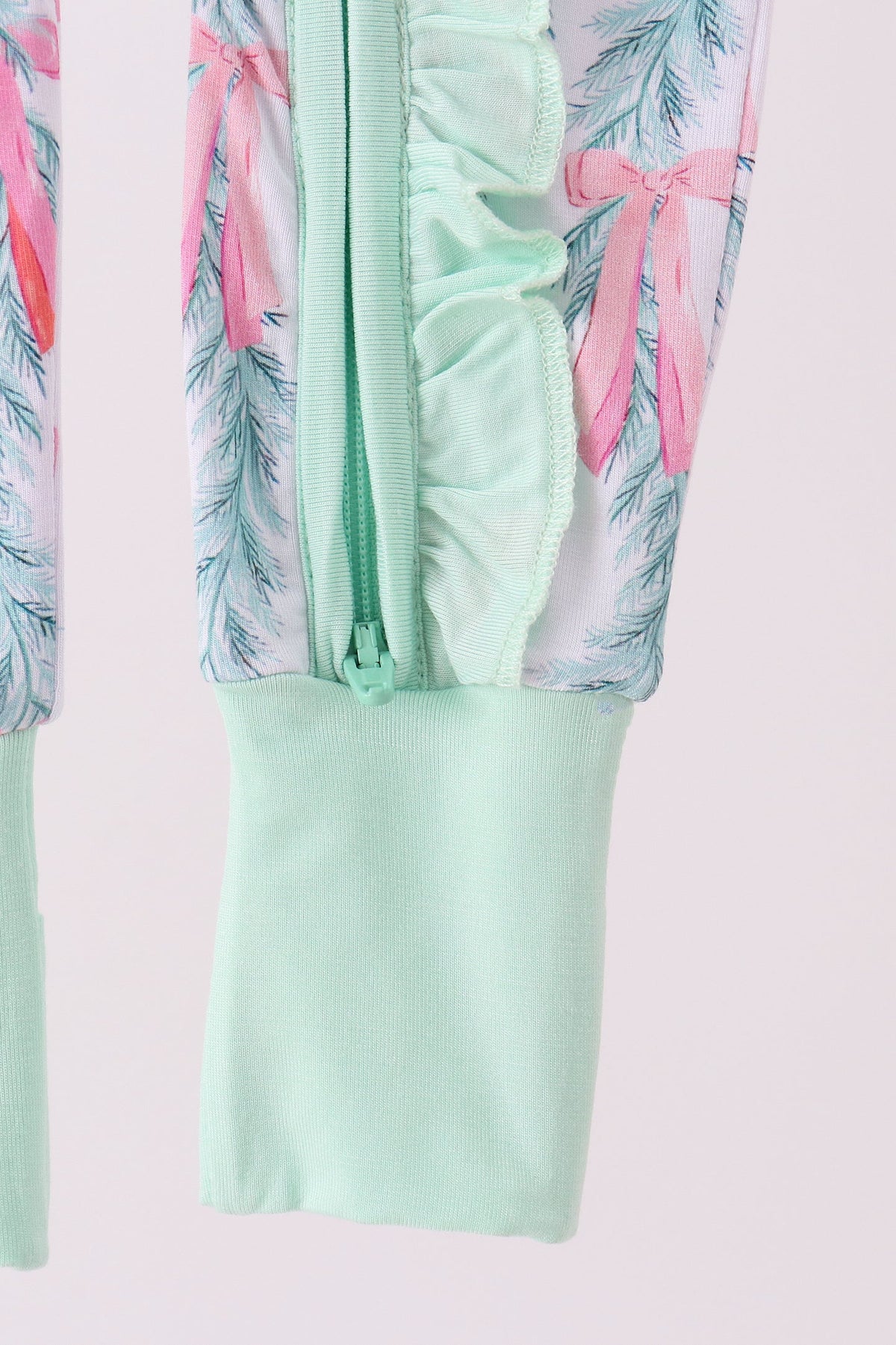 Green Bow Christmas Tree Bamboo Zipper Romper